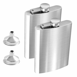 2 Stück Flachmann Edelstahl Set,Hüftflasche mit Trichter,Klein Auslaufsicher Hip Flask für Alkohol,Ttragbarer Flachmann Männer Frauen,für Whiskey,Rum,Wodka,Geeignet Wandern und Party (8 oz. 220ml)