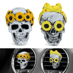 URAQT Totenkopf Auto Diffuser,2 Stück Auto Lufterfrischer Deko Armaturenbrett Innenraum Zubehör Lustig Parfüm Dekoration für Auto Büro, Geschenke für Frauen Männer (Mit Aromatherapie-Tabletten) Upgrade - 2pcs