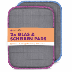 Lavandola Glas & Scheiben Pads - 2X Mikrofaser Glastücher mit saugfähigem Kern - nie Wieder Schlieren - Mikrofaser Glastuch Haushalt Fenstertuch Carbon Tuch - Glas Tücher 16x22cm, 2er Set 2x Carbon Pads / Glas & Scheiben Pads