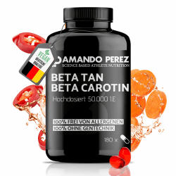 Amando Perez Beta Carotin 50.000 I.E Depot Bräunungskapseln - 180 Softgels Hochdosiert & Vegan - Vorstufe von Vitamin A - frei von Allergenen & ohne Gentechnik - natürliche Bräune 180 Stück (1er Pack)