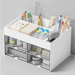 DoocliB schreibtisch organizer mit 4 schubladen, Multifunktionaler, Platzsparendes Desk Organizer (Weiss-4-3) Weiss/Opulenter Garten