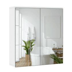 Yaheetech Badezimmerschrank mit 2 Spiegeltüren Hängeschrank Spiegelschrank fürs Bad 2-stufiger Badschrank höhenverstellbare Ablage Modern