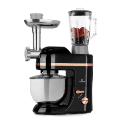 Klarstein Knetmaschine Küchenmaschine mit Fleischwolf, 1800W Teigmaschine Klein, 6 Stufen, Schneebesen Rühr- & Knethaken, Planetenrührwerk, Rührmaschine mit Mixer, Küchenmaschinen mit 5L Schüssel Elegant Schwarz