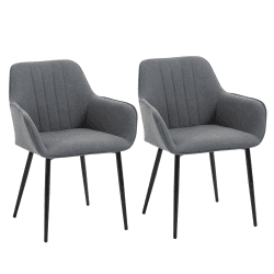 HOMCOM 2er Set Esszimmerstühle Essstühle Polsterstuhl mit atmungsaktivem Leinenbezug Wohnzimmerstuhl Sessel Küchenstuhl mit Rückenlehne Armlehne Leinen Dunkelgrau 59,5 x 56,5 x 81 cm