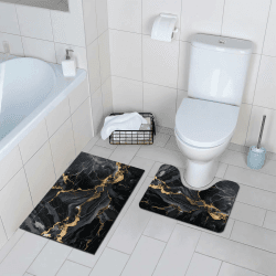 comfoyar Badematten 2 Stück, Weiche und Saugfähige Badeteppiche, rutschfest Schnelltrocknend Badvorleger, Waschbar Fußmatte für Badezimmer, Badewanne, 40 x 60 cm + 50 x 40 cm, Schwarz