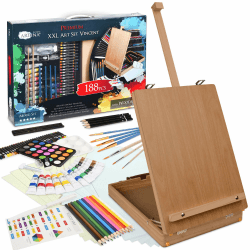 Artina 188tlg Malset Vincent mit Kofferstaffelei - XXL Malkoffer Set mit Acrylfarben, Ölkreide, Aquarelle, Pinselset uvm - Künstlerset mit Staffelei Koffer für Einsteiger & Hobbymaler