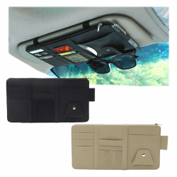 2 Stück Auto Interieur Leder Sonnenblenden Organizer,29 * 15cm Organizer Auto Blende,Auto Sun Visor Organizer Reißverschluss Sonnenblende Tasche,geeignet für Sonnenbrillen,Bankkarten(schwarz+beige)