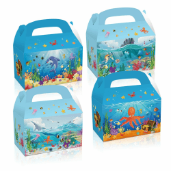 12 Pcs Unterwasser-Welt-Party-Geschenk-Box,blauen Ozean Meer Partei behandeln Boxen,Delphin Oktopus Hai Party-Taschen,Ozean-Thema Geburtstag Baby-Dusche-Party-Supplies