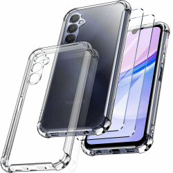 New&Teck Handyhülle hülle für Samsung Galaxy A15 4G/5G + 2 Hartglas, Schutzhülle aus weichem TPU-Silikon, Bumper mit verstärkten Ecken, klarer Schutz Samsung Galaxy A15 4G/5G Durchsichtig