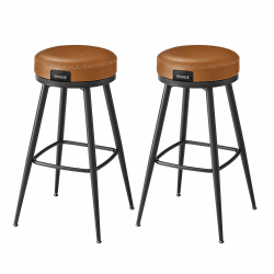 VASAGLE EKHO Kollektion - 360° drehbarer Barhocker, 2er Set, Hocker für Bartisch, Kunstleder mit Nähten, Mid-Century-Modern-Stil, 76 cm hoch, Küche, Hausbar, karamellbraun LBC110K01