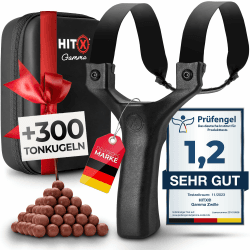 HITX® Zwille Steinschleuder Profi Set [Gamma] | Für Große Hände & Mit Einfacher Clip-Technik | Slingshot Schleuder mit Gummiband Extra Stark | Zwille in Bundle Sets mit Ersatzgummi + Tonkugeln
