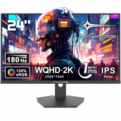 Minifire Gaming Monitor 24 Zoll, 180 Hz, 1ms MPRT, WQHD(2560 x 1440), 16:9 IPS Panel, AMD FreeSync, HDR10, sRGB 130%, HDMI 2.0&DP 1.2, Unterstützt VESA 75 x 75 mm (MFG24X5Q DP-Kabel enthalten) 24''/180Hz/WQHD/HDMI/DP