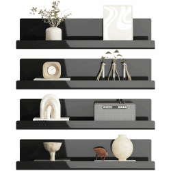 LOFTPLUS Wand Regal Ohne Bohren - 4er Set Schwarz Acryl Wandregal für Bücher and Fotos, Home Decoration Schweberegal für Küche, Bad, Büro, Wohnzimmer(32x10x8cm)
