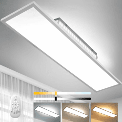 Dimmbare LED Panel 120x30cm Deckenleuchte mit Backlight, 55W Deckenlampe mit Fernbedienung, Tageslichtlampe Warm/Natur/Kaltweiß 2700K-6500K mit Speicherfunktion für Büro Werkstatt Garage Flur Küche Weiß 120x30cm
