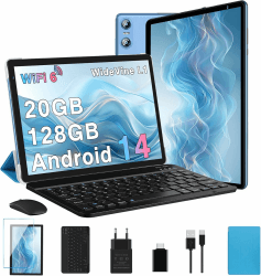 Biegedy Tablet 10 Zoll Android 14 Octa-Core, 2025 Newest Tablet PC 20 GB RAM+128 GB ROM (TF1 TB),5G WLAN 6丨Widevine L1丨GMS丨6000mAh丨5+8MP丨Bluetooth5.0丨1280 * 800丨Tablet mit Tastatur Maus Blau B22 Blau