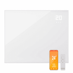 Klarstein Infrarotheizung mit Thermostat, 1200W Elektroheizung, Smart Home Bild-Infrarotheizung zur Wandmontage, IR mit App-Steuerung & Erkennung offener Fenster, Feuchtraum Heizkörper CO2-Frei 1200 W Weiß Horizontal