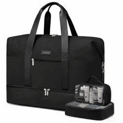 LOVEVOOK Reisetasche Damen Weekender Bag Groß Handgepäck Tasche Sporttasche Kliniktasche Geburt Travel Duffle Bag mit Kulturtasche Schuhfach für Flugzeug Reisen, Schwarz Schwarz 50x38x25cm