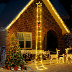 LED Weihnachtsmann Leiter Lichterkette, 3M Leiter Weihnachtsbeleuchtung 8 Modi Weihnachtsdekorations Lichterkette mit Timer, Speicherfunktion für Innen Außen Weihnachtsbaum Fenster Weihnachten Deko