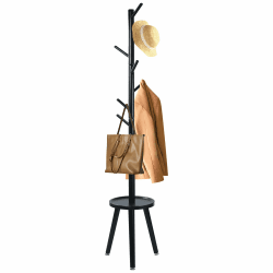 YheenLf Garderobenständer Holz, Kleiderständer mit Regal, Coat Rack für Kleidung, Tasche, Hüte, Jackenständer, Clothes Rack für Eingang, Wohnzimmer, 35.5x35.5x182cm, Schwarz