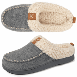 LongBay Damen Hausschuhe Winter Warme Stiefeletten aus Chenille Strick Bequeme aus Wildlederimitat Flauschige Memory Foam Stiefel 38/39 EU Grau