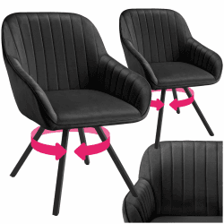tectake® drehbare Esszimmerstühle mit Armlehne, Schalenstuhl ergonomisch mit Samt Bezug, gesteppt, Stühle drehbar für Wohnzimmer, Esstisch, Arbeitszimmer, Schminktisch, Küchenstühle - 2er Set, schwarz