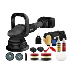 Akku Exzenter Poliermaschine, SPTA 18V Polierer Akku-Polier- / Akku-Exzenterpolierer mit Variable Geschwindigkeit, mit 125mm Polierschwamm Polierteller, polieren Pad/Wollscheibe 2tlg 4000 mAh Batterie