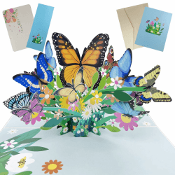 Pop-Up 3D Schmetterling Blumen Karte, Geschenkkarte zum Geburtstag, Handgemachte Karte für Frau, Freundin & Mutter, (Danke, Gute Besserung, Jahrestag, Geburtstagskarte)