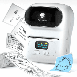 Phomemo M110 Etikettendrucker Beschriftungsgerät Selbstklebend - Tragbarer Etikettiergerät Bluetooth Etikettendrucker Labledrucker,für Barcode, Einzelhandel,kleine Unternehmen,für Android & iOS -Weiß Drucker + 1 Rolle Etiketten White