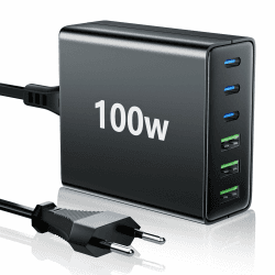 HSSNS USB C Ladegerät Mehrfach: 100W 6-Port Schnellladegerät mit USB-C und USB-A, Tragbarer netzteil für ipad, iPhone Series und andere Smartphones