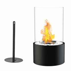Jubor Ethanol Tischkamin Set, Tischfeuer Set mit Glas, Bio Ethanol Kamin mit Stahl Base & Weiß Dekosteinen, Bioethanol Tischkamin Indoor und Outdoor für Terrasse Balkon Garten Deko