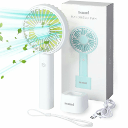 memumi Handventilator mit 3 Geschwindigkeiten, Fan USB wiederaufladbare tragbare Tischventilator Handheld-Ventilator für Home Office Travel, mit abnehmbaren Sockel & Fingerschlaufe & USB-Kabel - weiß