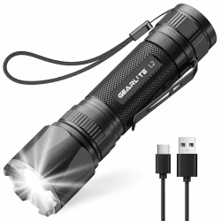 GEARLITE Taschenlampe Led Aufladbar, Superhelle Zoombare 2200 Lumen Mini Torch mit 3 Lichtmodi & Langer Betriebsdauer, IP65 Wasserdicht Taktische Handlampe für Camping Angeln Wandern Outdoor, Notfäll