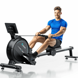 Riksion Rudergerät für Zuhause, Magnetisches Rudergerät mit LCD-Display, Heimrudergerät für Cardio-Training, 160 kg Belastbarkeit, vertikal verstaubar Blau