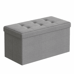 SONGMICS Sitzhocker mit Stauraum, klappbare Sitzbank, 38 x 76 x 38 cm Fußbank, Aufbewahrungsbox, bis 300 kg belastbar, für Wohnzimmer Schlafzimmer Flur, Aschgrau LSF47G 38T x 76B x 38H cm Aschgrau