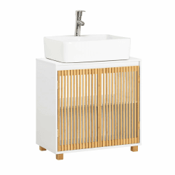 SoBuy BZR125-W Waschbeckenunterschrank Badschrank Waschtischunterschrank Waschtisch Badezimmerschrank Unterschrank Badmöbel Weiß-Natur BHT ca. 60x60x33cm