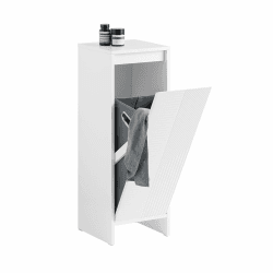 SoBuy Wäscheschrank mit ausklappbarem Wäschesack Wäschesammler Wäschekorb Wäschetruhe Badezimmerschrank Badschrank Weiß BHT ca. 30x87x30cm BZR154-W