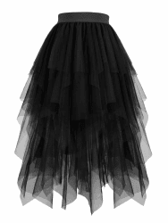 Hanpceirs Damen Tüll Röcke High Low Layered Puffy Fee Röcke A-Linie Midi Rock Unregelmäßiger Tutu Rock XL Schwarz