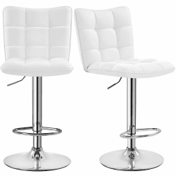 Yaheetech 2er Set Barhocker Barstühle 360°Drehbar Küchenstühle mit Rückenlehne und Fußstütze, Barstuhl PU-Kunstleder Sitzhöhe 62,5 cm - 83 cm für die Küche/Bar/Salon, Höhenverstellbar Weiß 2 Weiß
