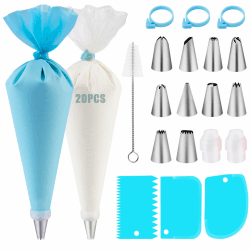 Spritzbeutel mit Tüllen 40 Stück, Nifogo Spritztüllen Set, Torten Zubehör mit Spritztüllen Edelstahl, Silikon Spritzbeutel für Cupcakes, Torten Dekorieren, Kuchen D-40blau