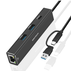 USB 3.2 Hub LAN Adapter 1000Mpbs, RSHTECH USB 3.1 Hub Gen2 mit 3*10Gbps-Port (2*Typ-A&1*Typ-C) und RJ45 Gigabit Ethernet Netzwerk Adapter, Aluminium Ethernet Hub und USB 3.0/2.0 kompatibel, RSH-ST310