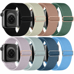 chinbersky 8 Stück Elastisches Nylon Loop Armband Kompatibel mit Apple Watch Armband 49mm 45mm 44mm 42mm 46mm,Stoff Verstellbares Dehnbare Ersatzband für iWatch Ultra Series 10/9/8/7/6/5/4/3/2/1/SE Schwarz/Polarstern/Fleischrosa/Tannennadelgrün/Hellviolet