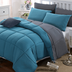 QZY Bettdecke 200x200 cm - Quilted Steppbettdecke antiallergisch für Allergiker 100% Microfaser Ganjahresdecke Bettdecke Double Face Blau/Grau 200 x 200 cm Blau/Grau