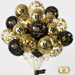Yiran Luftballons 18.Geburtstag Deko,15 Stück 18.Geburtstag Junge Mädchen Schwarz Gold Deko, Happy Birthday Ballons Schwarz Gold Deko, Deko 18.Geburtstag Konfetti Luftballons, Birthday Party Deko