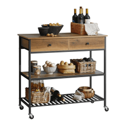 SoBuy FKW112-PF Küchenwagen Servierwagen Küchenregal mit 4 Rollen Kücheninsel Flurschrank Sideboard Beistelltisch mit 2 Schubladen und 2 Ablagen Rollwagen Industrie-Design BHT ca.: 100x93x45cm Vintage