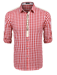 COOFANDY Herren Hemd Langarm Karriert Trachtenhemd Regular Fit Freizeithemd Karohemden Plaid Shirt Oktoberfest Festhemd Oberteil Winerot 3XL