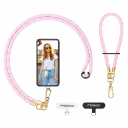 MoKo Handykette Universal, Handyband Handy Lanyard zum Umhängen, Verstellbar Schlüsselband mit Handschlaufe, Umhänge-Handyband × 1, Handschlaufe x 1, Lanyard-Patch × 2, Rosa