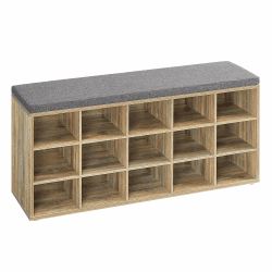VASAGLE Schuhbank, Schuhregal mit Sitzfläche, Sitzbank mit Stauraum, Kissen, 15 Fächer, für Wohnzimmer, Flur, 30 x 105 x 48 cm, türkisbraun-Taubengrau LHS015T60 15 Fächer (30T x 105B cm) Türkisbraun + Taubengrau