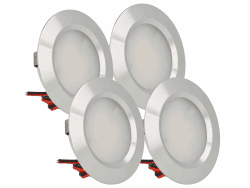LEDLUX 4 Stück Mini LED Downlight Runde schlanke 3W DC 12V 24V Loch 50mm für Lichter Küche Badezimmer Camper [Energieeffizienzklasse A ++] (Silber-, 3000K) Silber / Schwarz 3000K