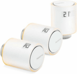 Netatmo Pack 3 Verbundene und Intelligente Thermostatköpfe, Zubehör für Verbundene und Intelligente Thermostate, Thermostatventile für Heizkörper, NBU-NAV-EU Smart