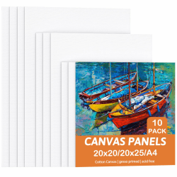 Koncci Leinwand zum Bemalen Set (10 Stück) - 20x20cm, 20x25cm, A4, Baumwolle Weiße Künstler Leinwände zum Malen - Geeignet für Acryl ölfarben Anfänger Studentin Künstlerin (nicht Keilrahmen)
